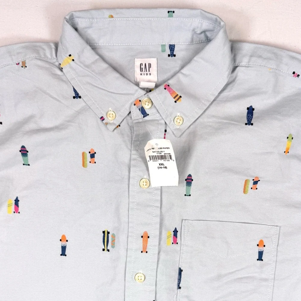 NWT GAP KIDS‎ Boys Skateboard Print Oxford Shirt XXL Casual Preppy Skater NEW